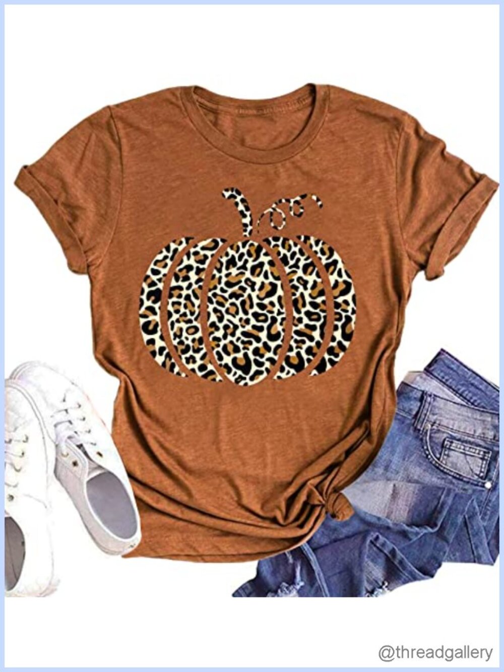 Women Halloween Pumpkin Graphic T-Shirt Leopard Print Crew Neck Short Sleeve